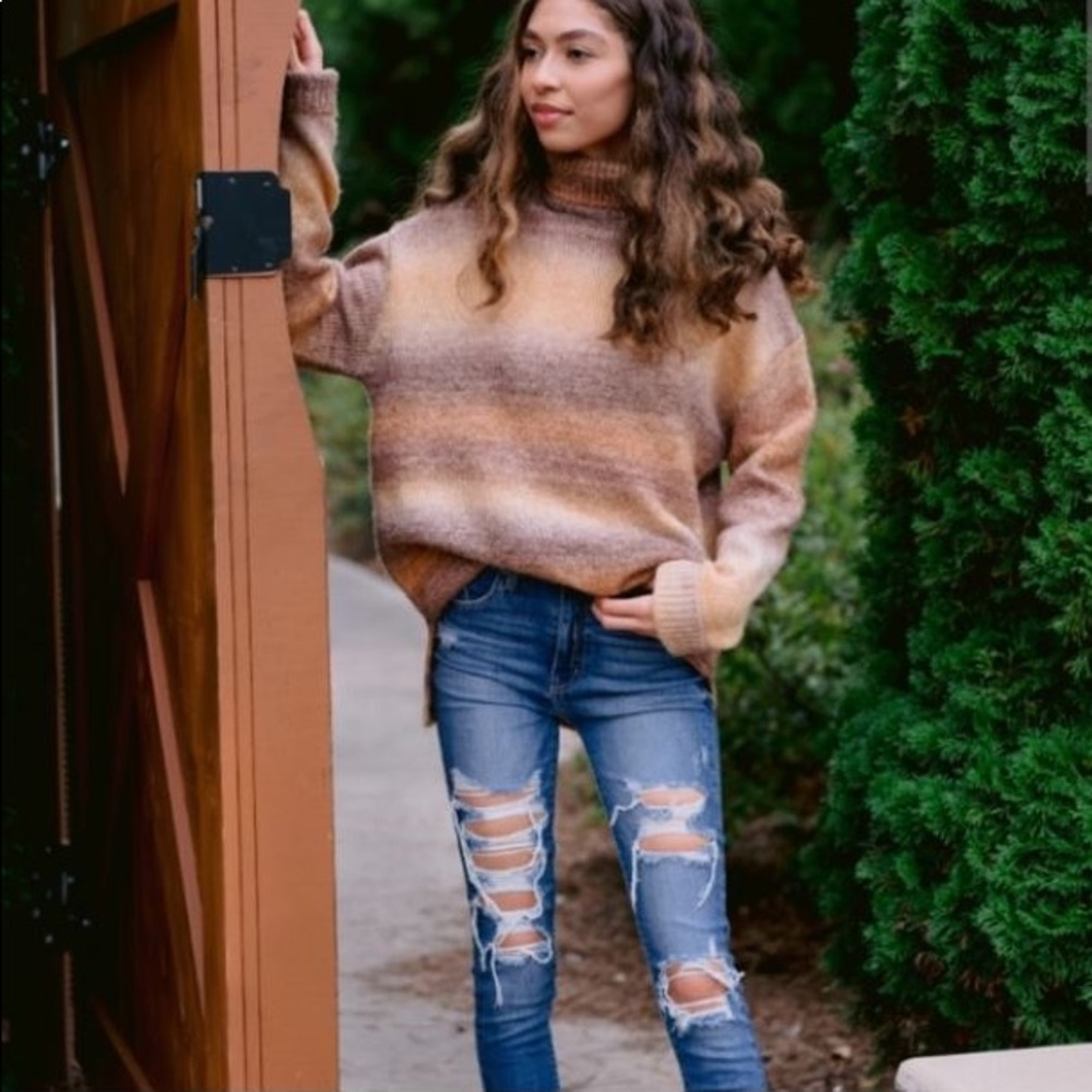 A Ways To Go Mocha Multi Sweater